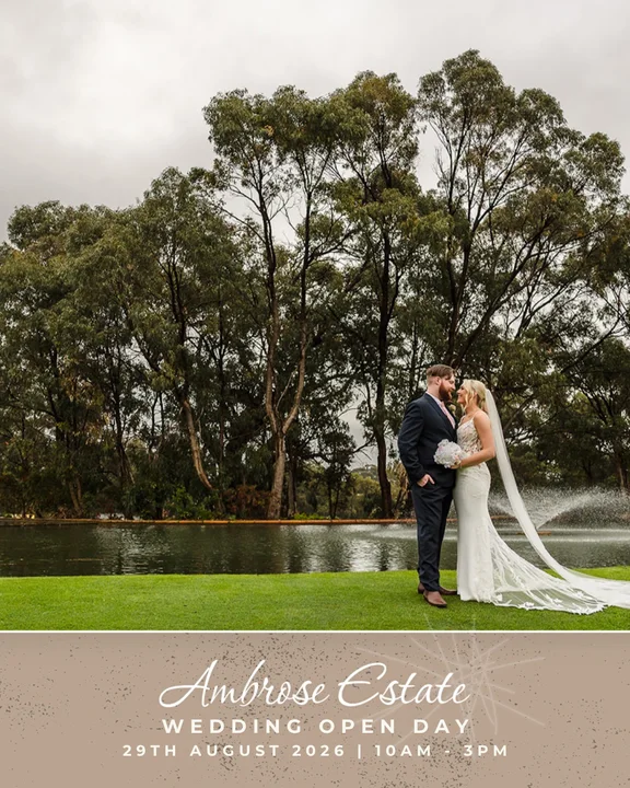 Come meet us at one of Perth’s biggest wedding open days! 
We’ll be joining an incredible line-up of wedding suppliers at the Ambrose Estate Wedding Open Day on Saturday 29th August. 
Explore the venue, chat with suppliers, sample canapés, 